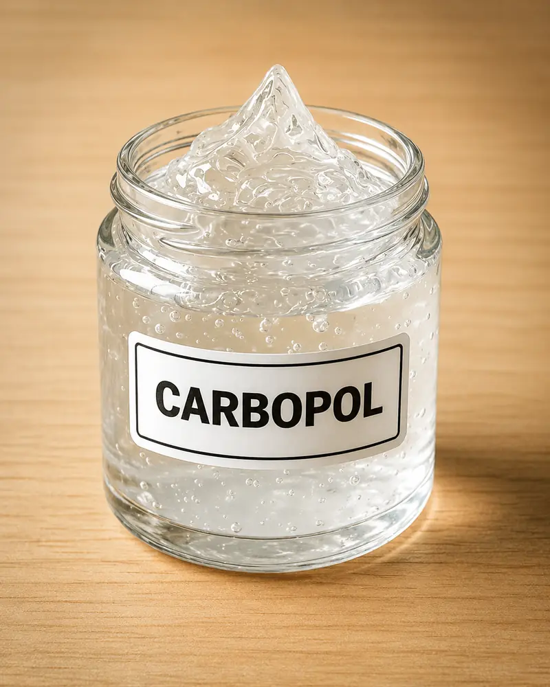 Carbopol 940 clear carbomer gel in a labelled glass jar